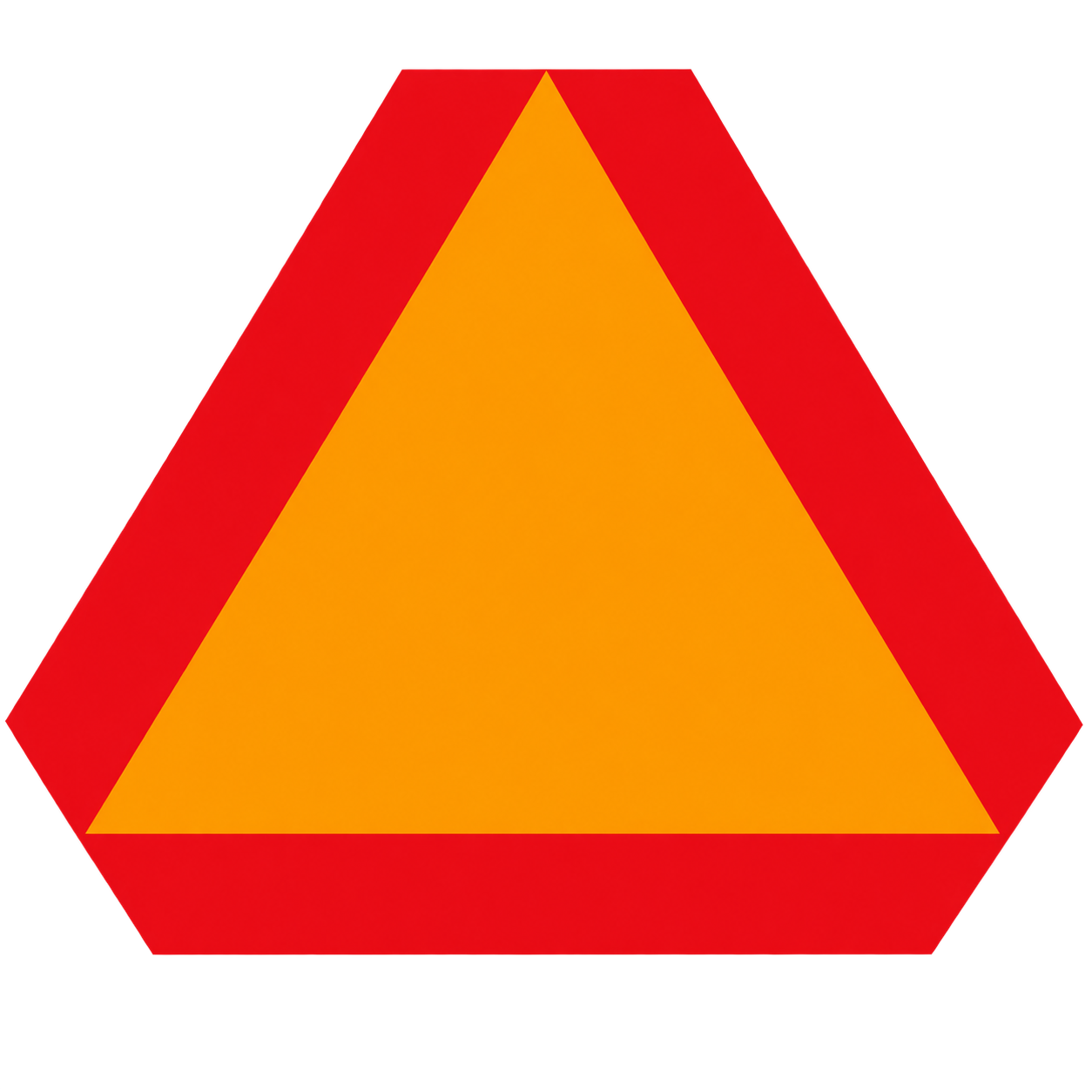 The slow-moving vehicle sign is an orange triangle with a red border