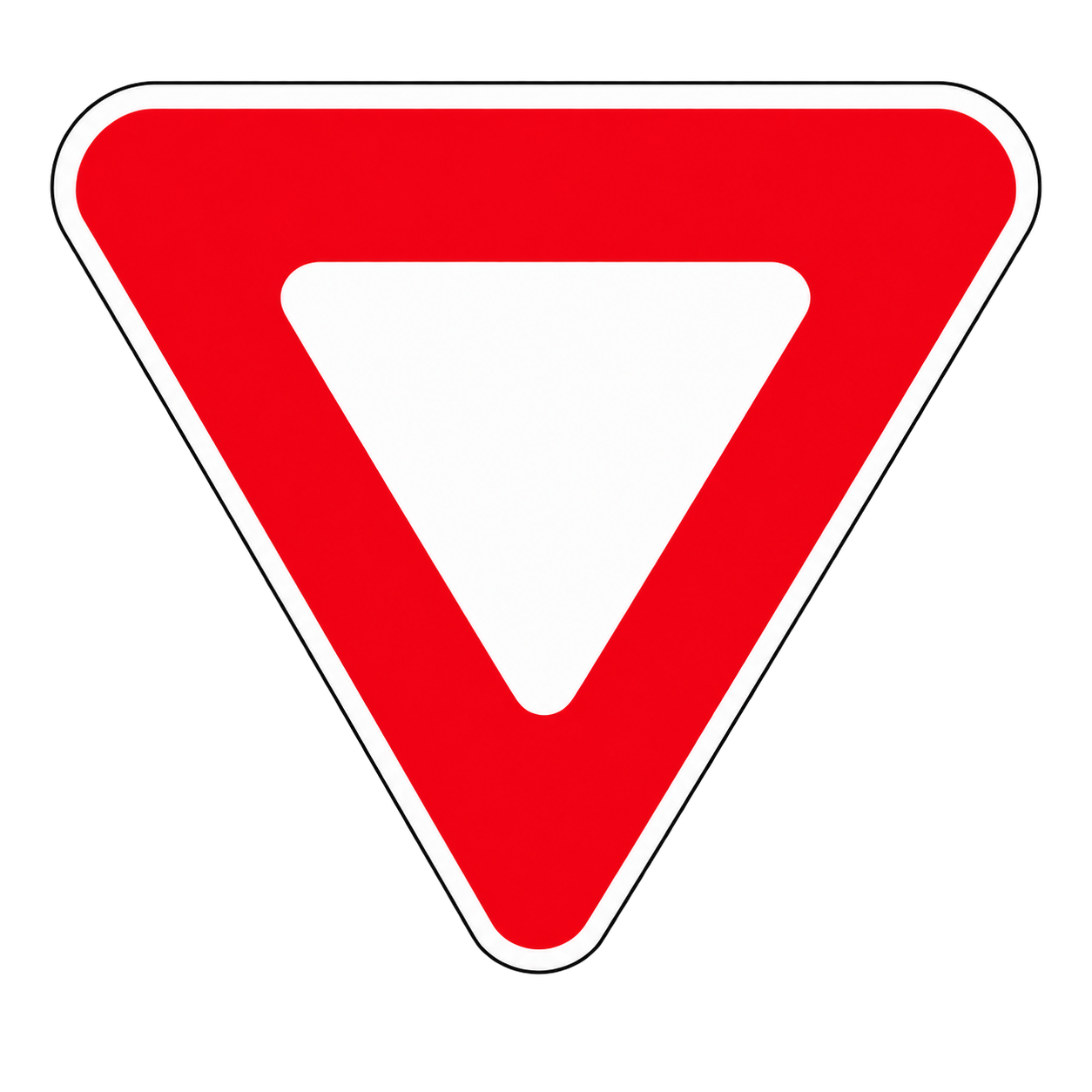A yield sign is a triangle with a white background and a red border