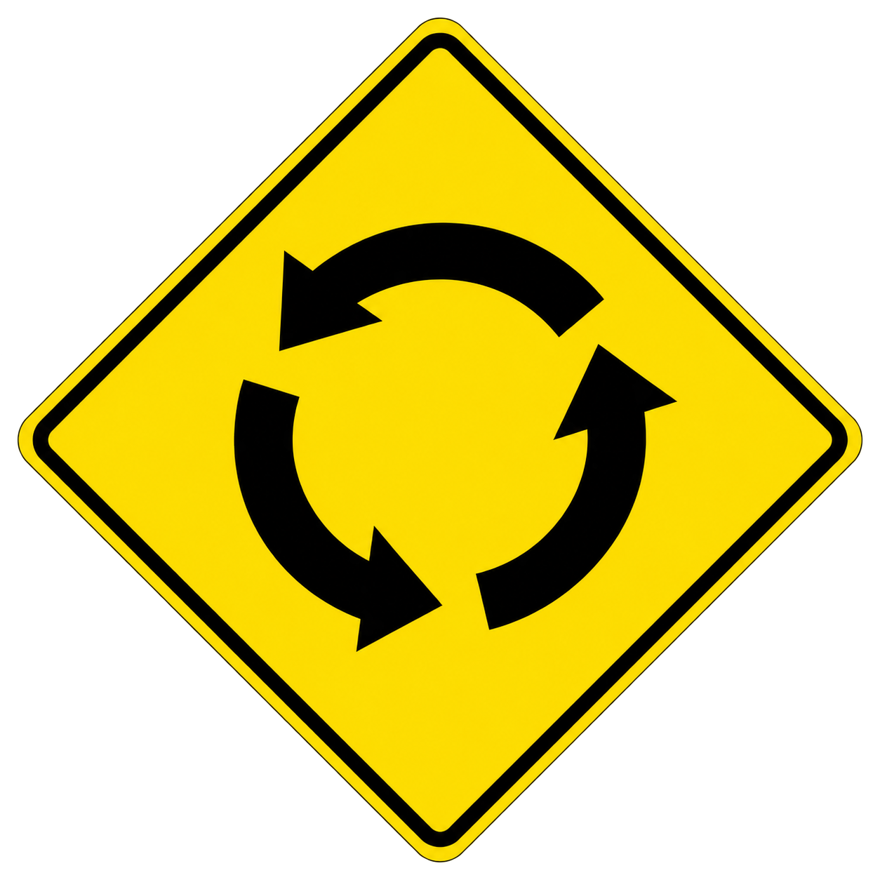 Roundabout ahead. Reduce speed